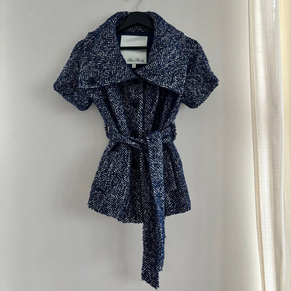 Beth Bowley Anthropologie Wool Blend Coat Belt Button Up Blue Women's Size 6